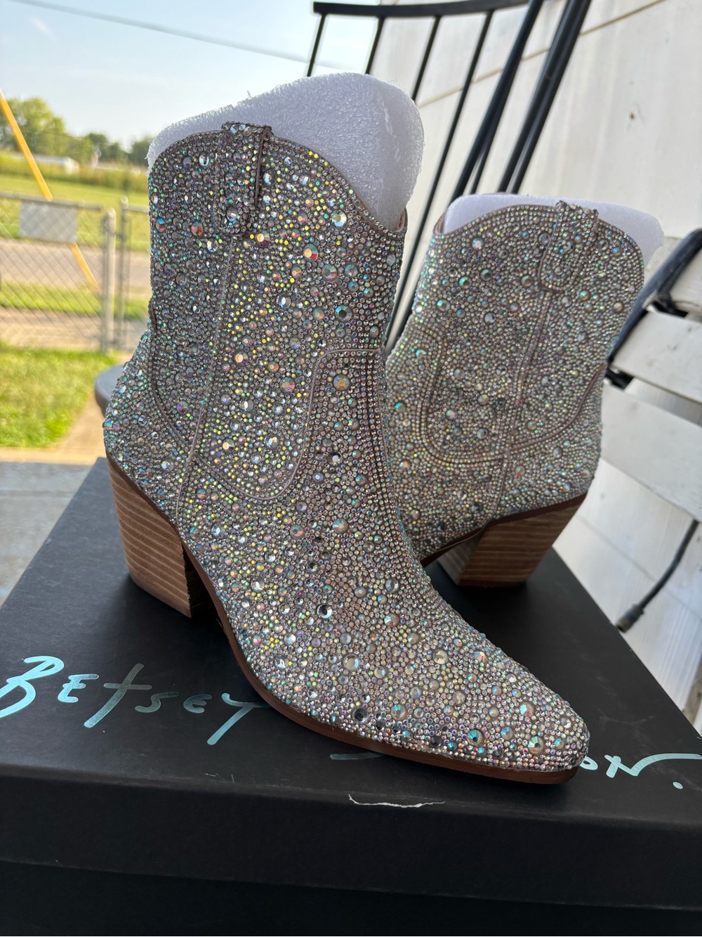 Betsey Johnson Crystal-Embellished White Sparkle Ankle Boots